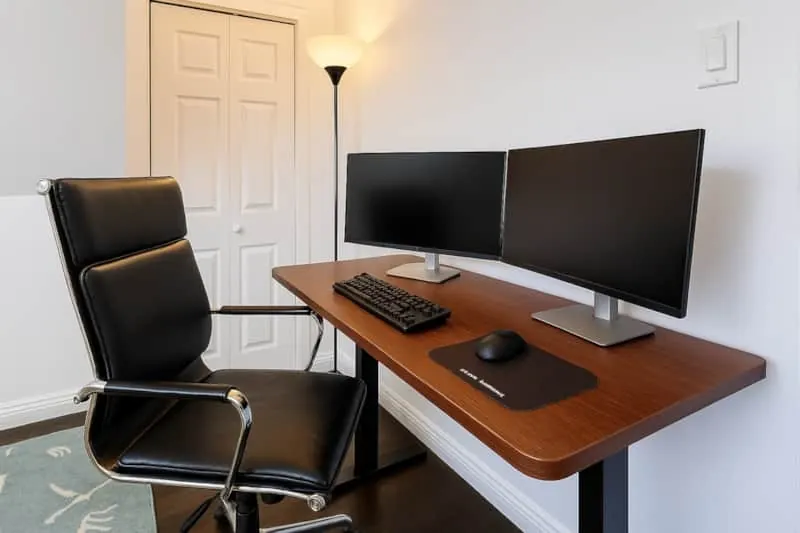 Bureau avec chaise et deux écrans